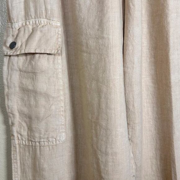 NWOT 100% LINEN BOHO CHIC Neutral Wide Leg Preppy Cargo Pockets Pants MEDIUM - Picture 7 of 12